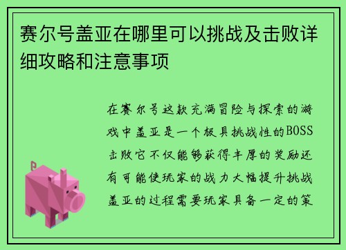 赛尔号盖亚在哪里可以挑战及击败详细攻略和注意事项